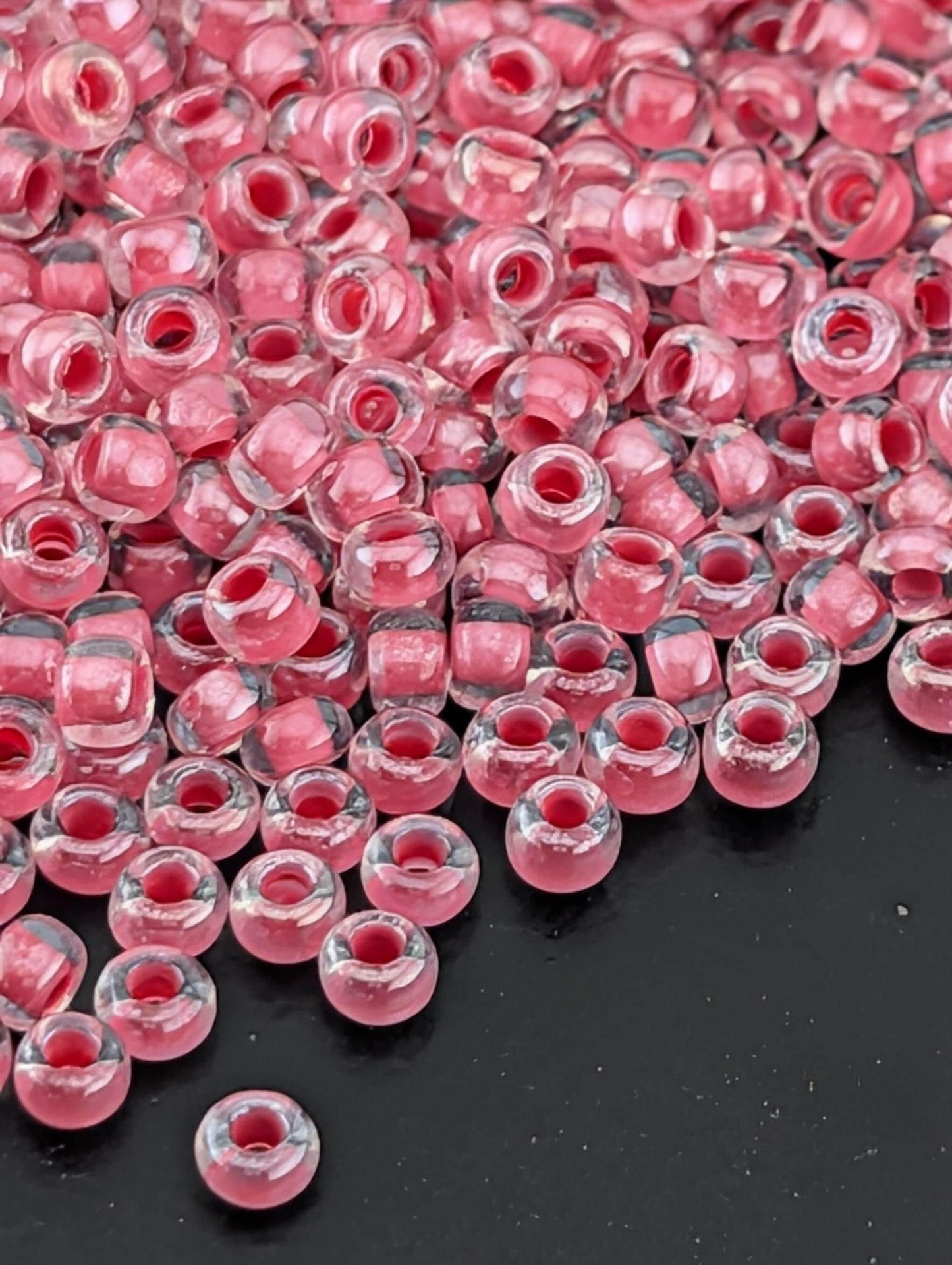 Transparent Color Lined Crystal/Red | Preciosa Ornela Seed Beads | Size 8/0 | 15g Pkg ~630 pcs