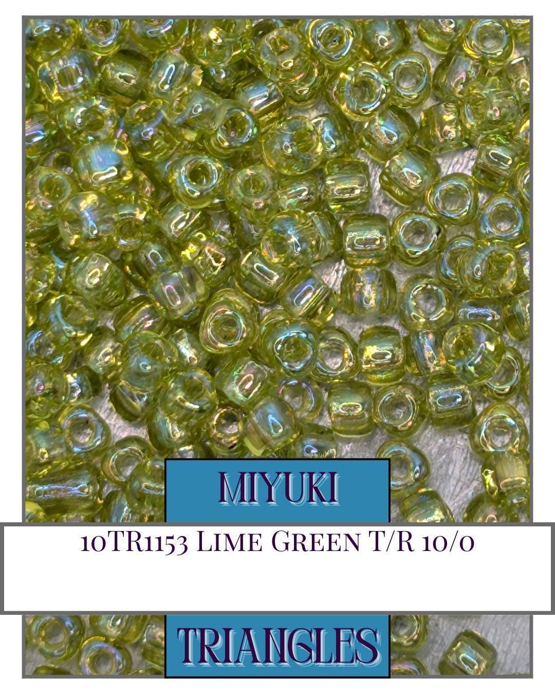 10TR1153-Miyuki Triangle Beads:Lime Green T/R (10g pkg)