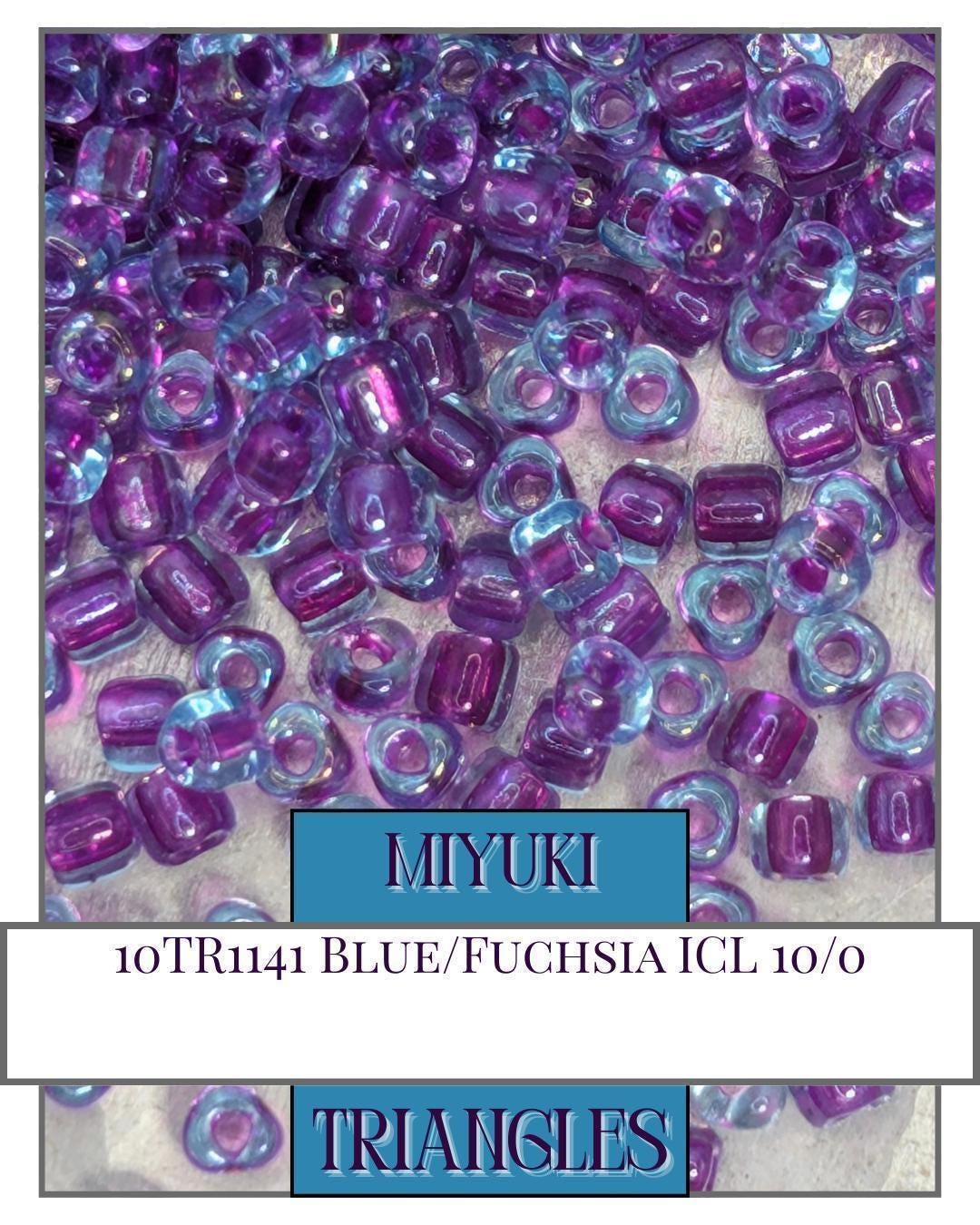 10TR1141-Miyuki Triangle Beads:Blue/Fuchsia ICL (10g pkg)