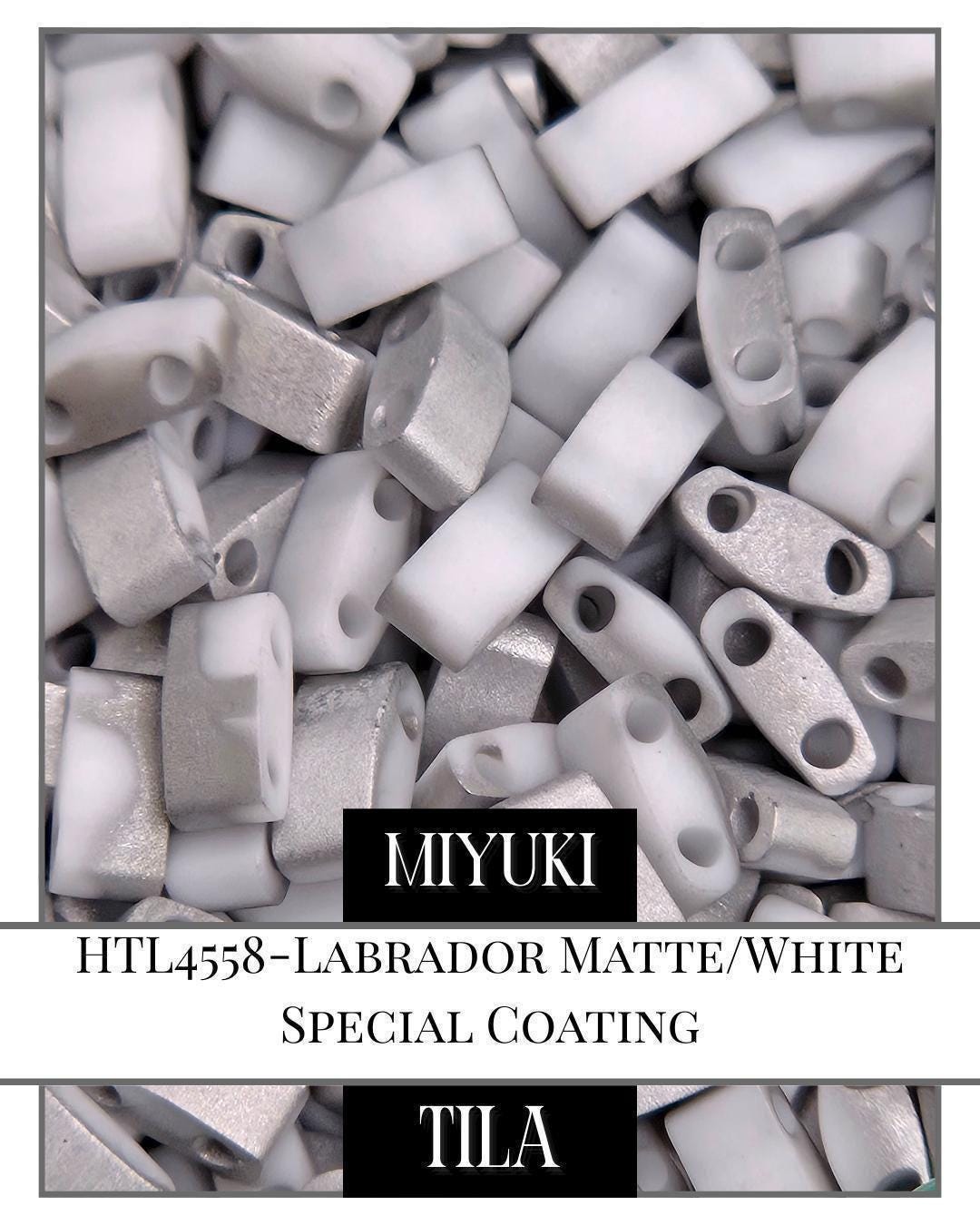 HTL4558-Miyuki Half Tila Beads:Labrador Matte/White SC (7.5g pkg)