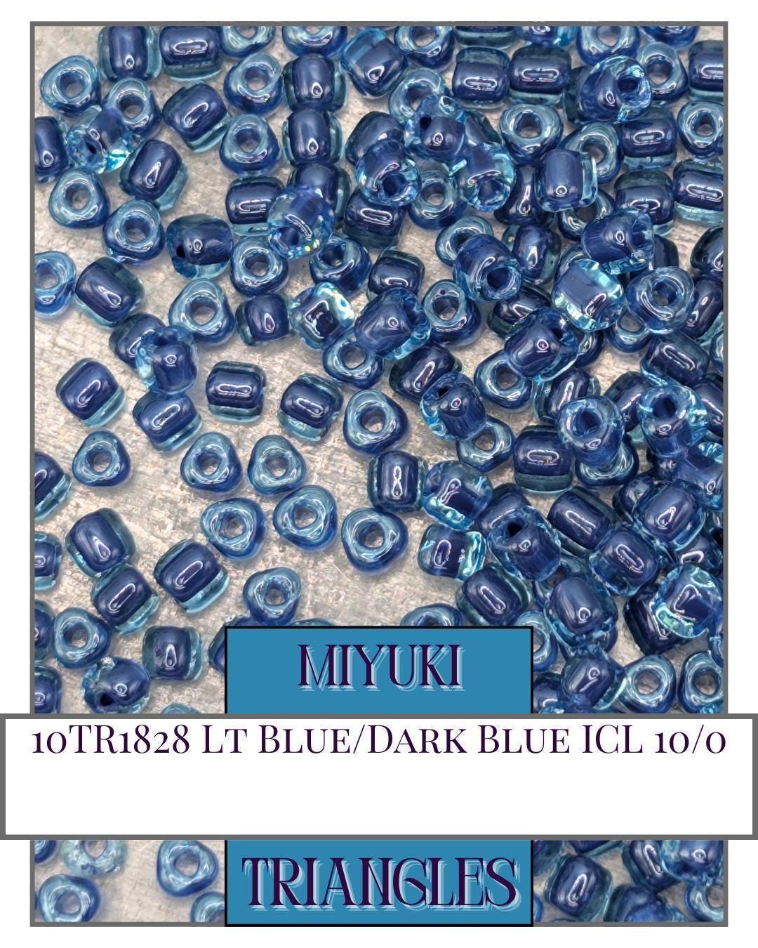 10TR1828-Miyuki Triangle Beads:Lt Blue/Dark Blue ICL (10g pkg)