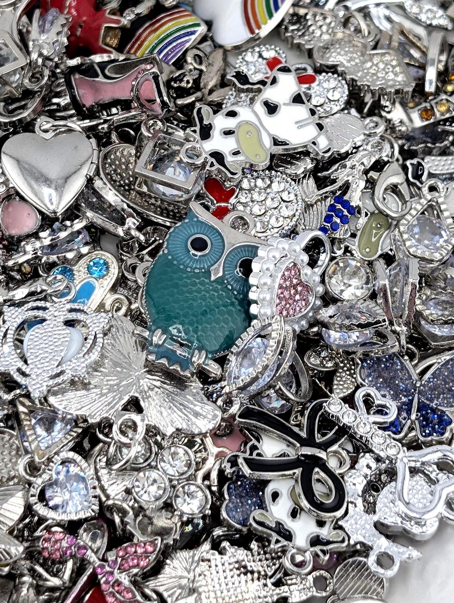 Silver Tone Enamel & Rhinestone Charm Grab Bags 30g (20-22 charms)