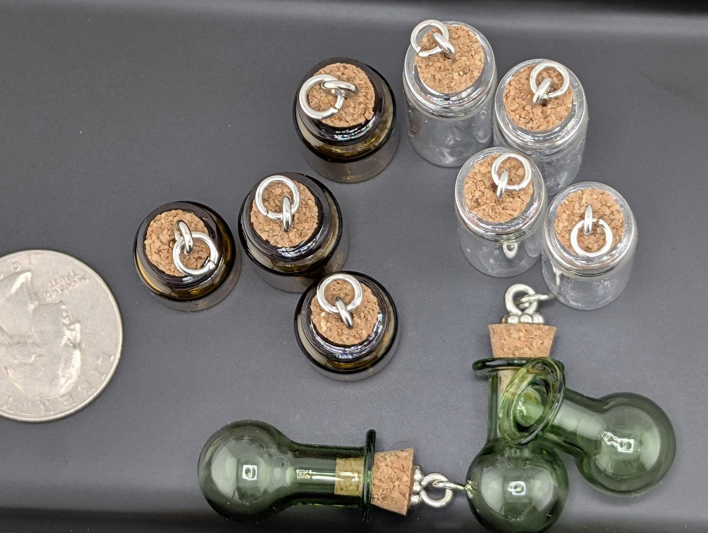Set of 10 Glass Vial Charms: DIY Jewelry Making Supplies