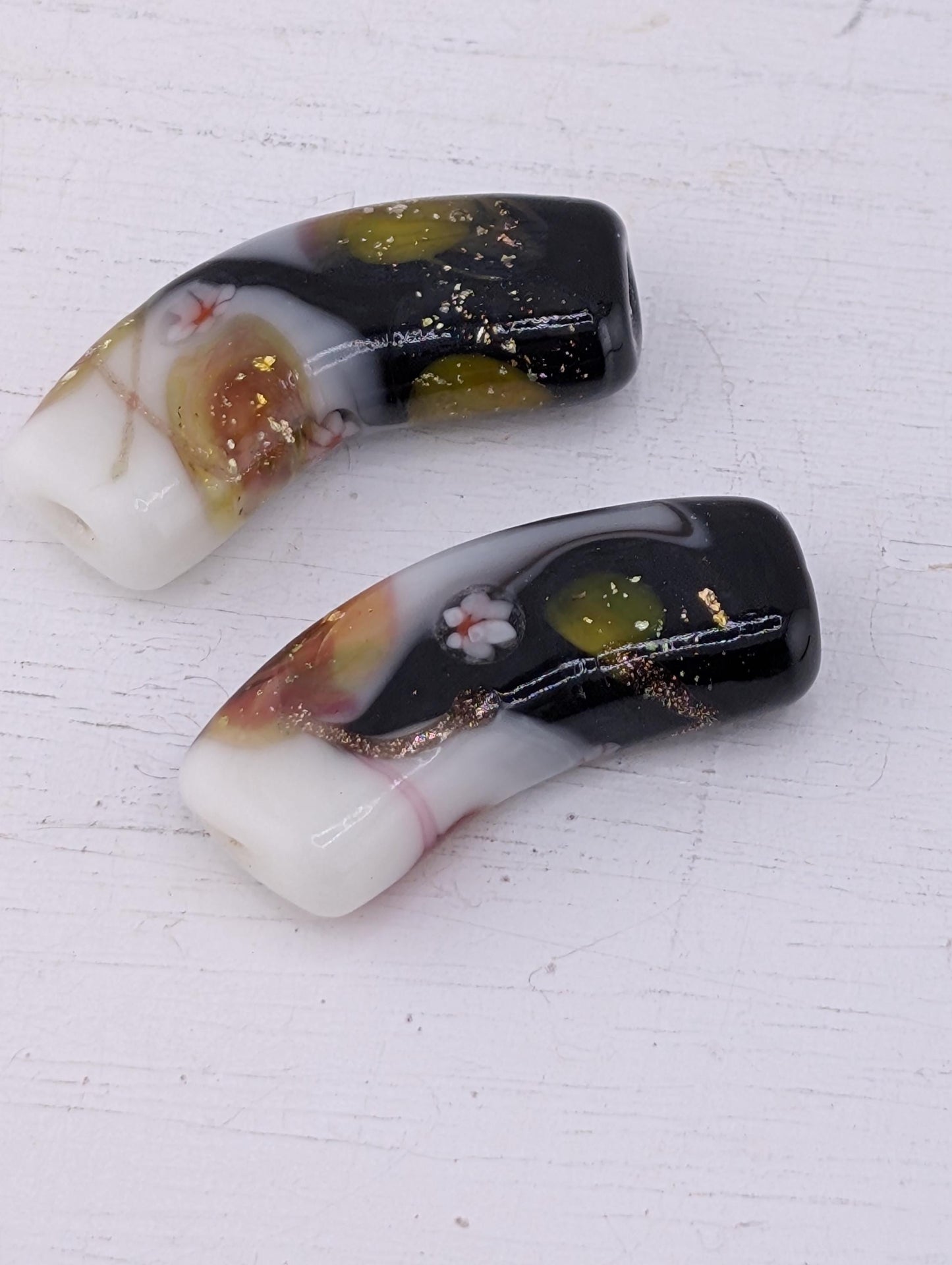 3 Sets of Elbow Glass Lampwork Beads 4 Brown & 2 Black Sets