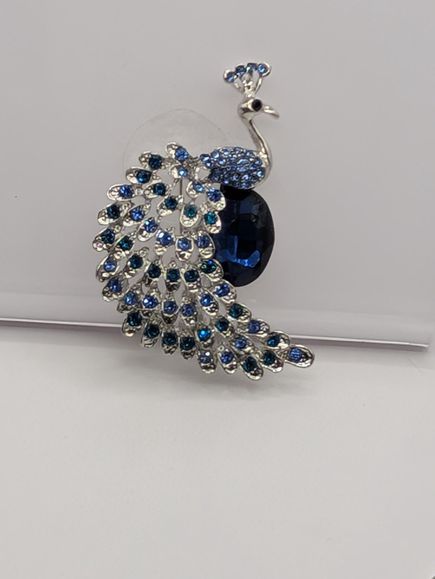 Silver Plated Blue Peacock : Colorful Festival Jewelry Brooch