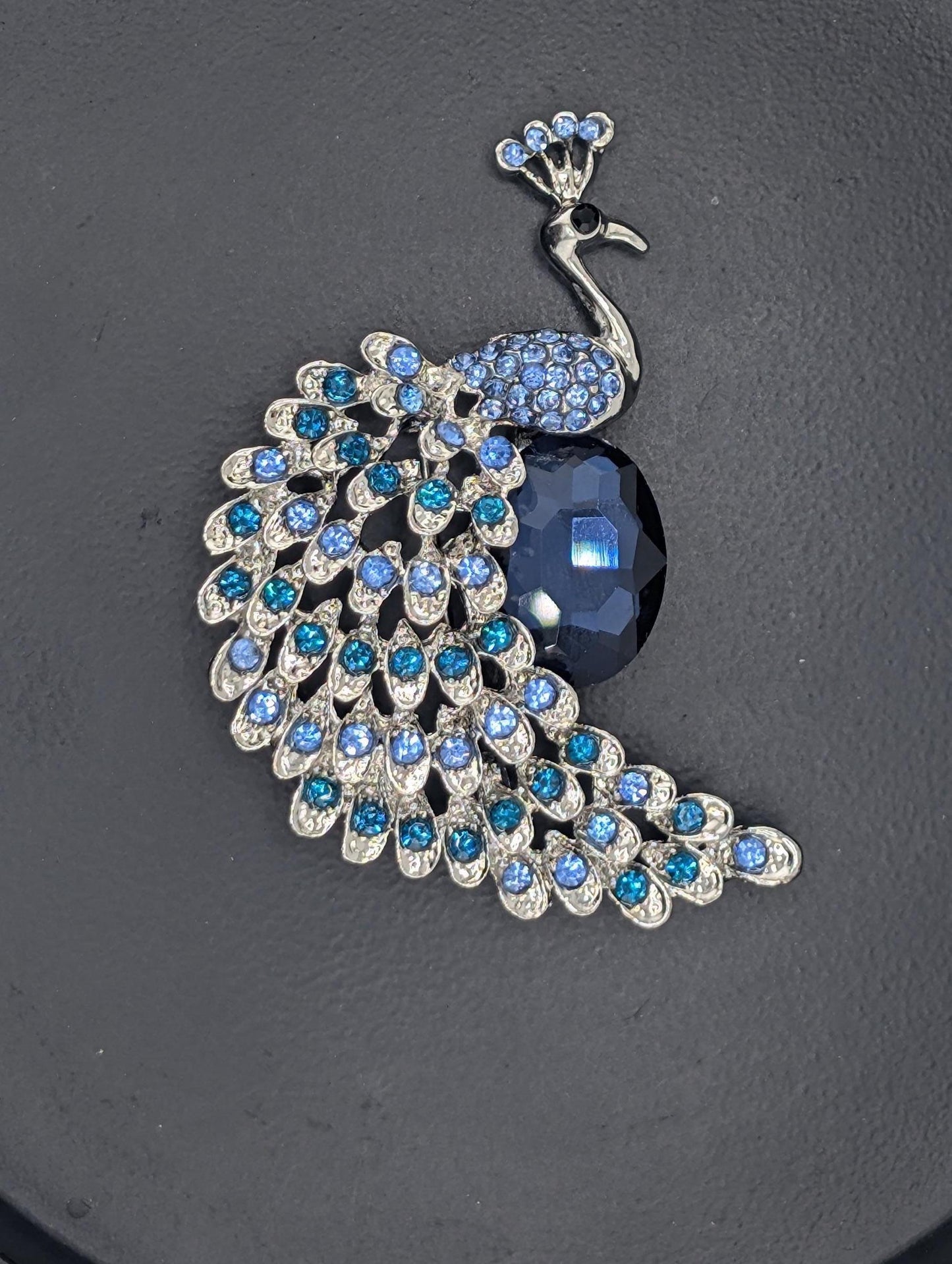 Silver Plated Blue Peacock : Colorful Festival Jewelry Brooch
