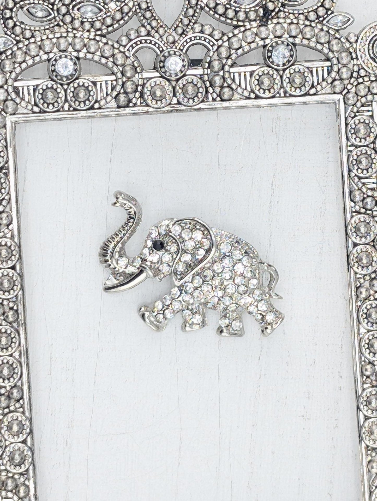 Silver Plate CZ Rhinestone Elephant Brooch