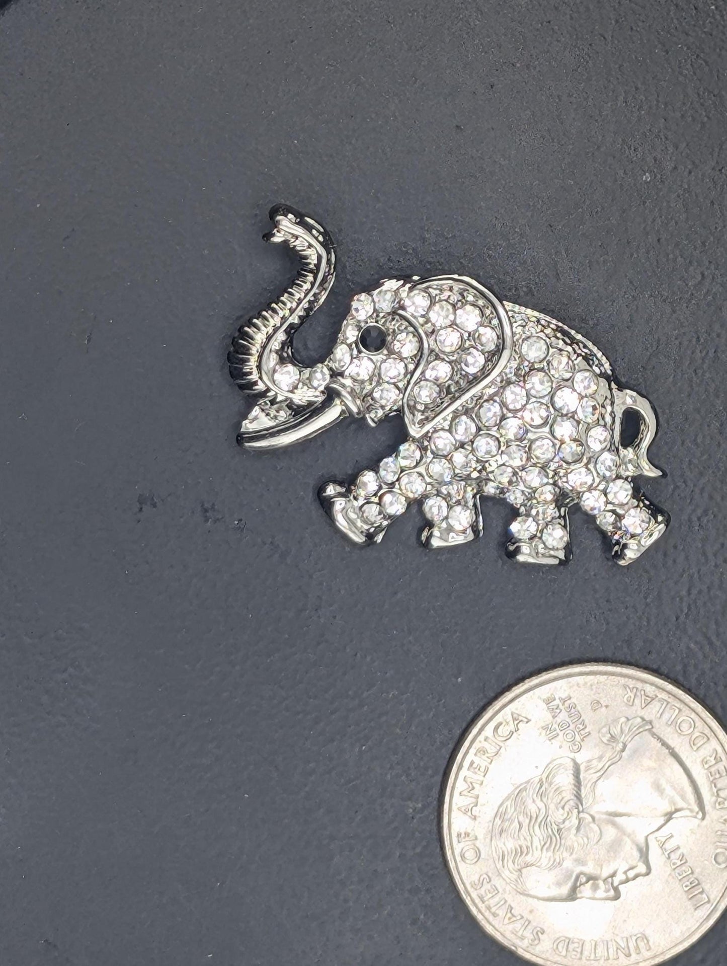 Silver Plate CZ Rhinestone Elephant Brooch