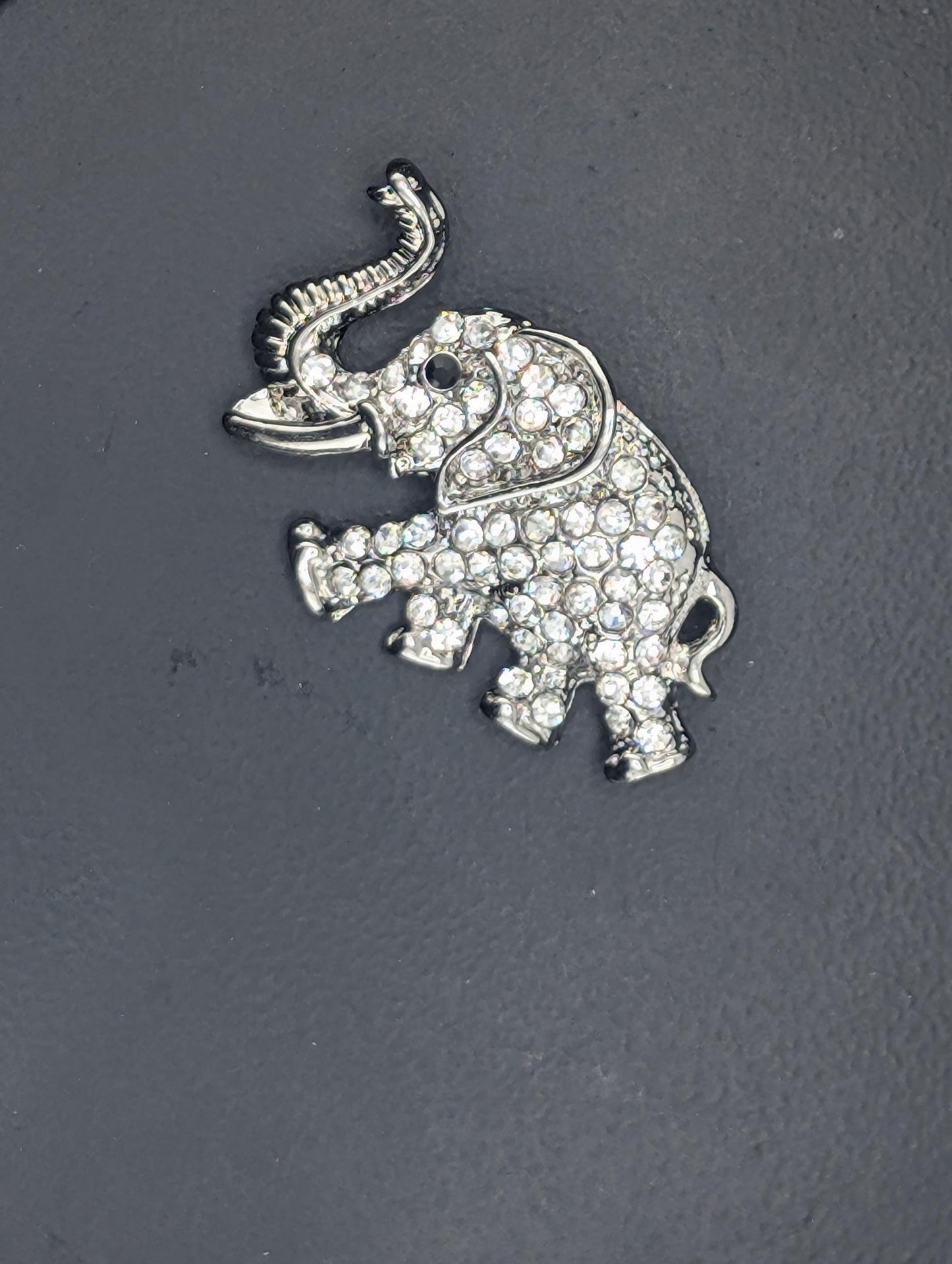 Silver Plate CZ Rhinestone Elephant Brooch