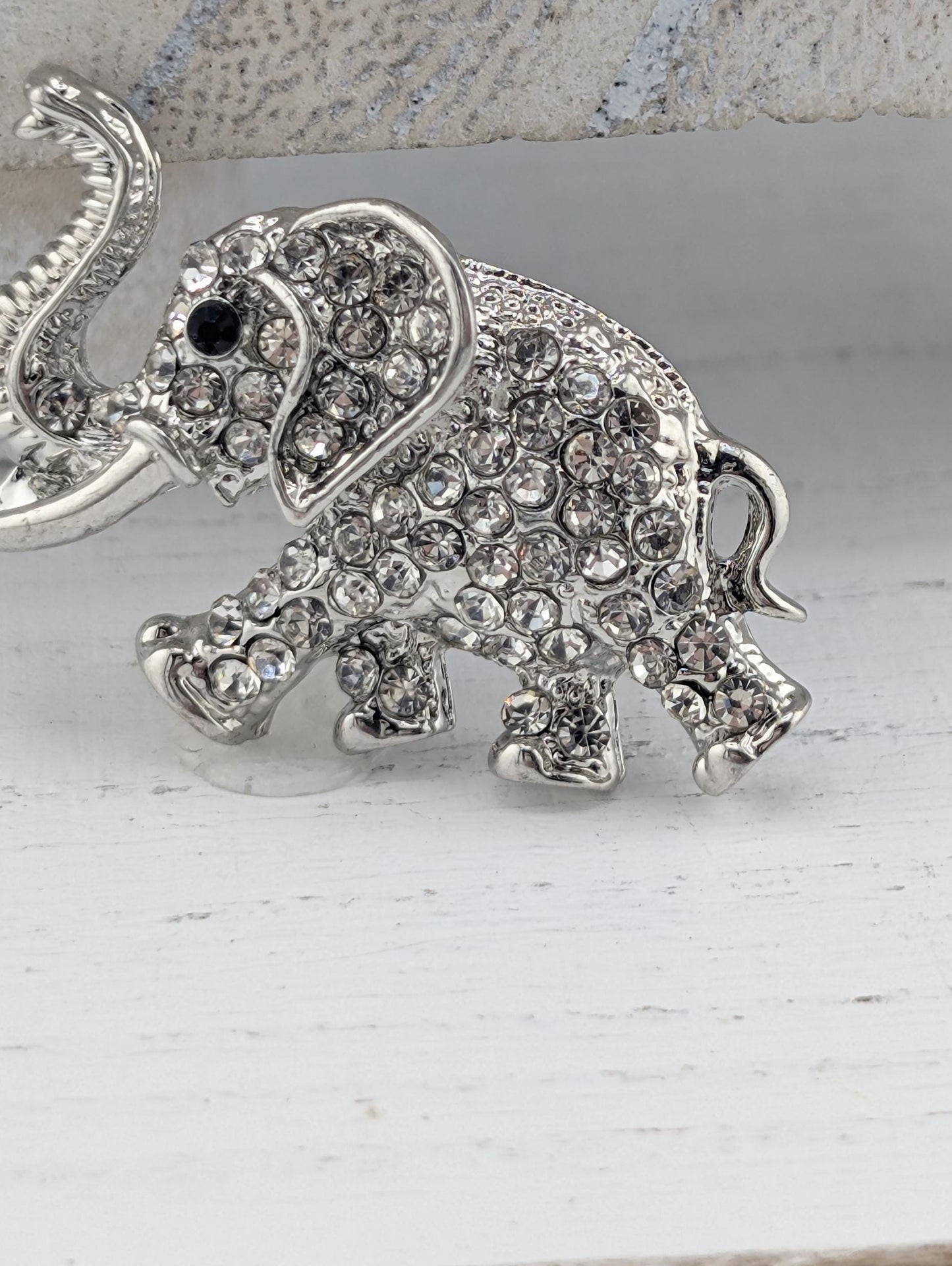 Silver Plate CZ Rhinestone Elephant Brooch