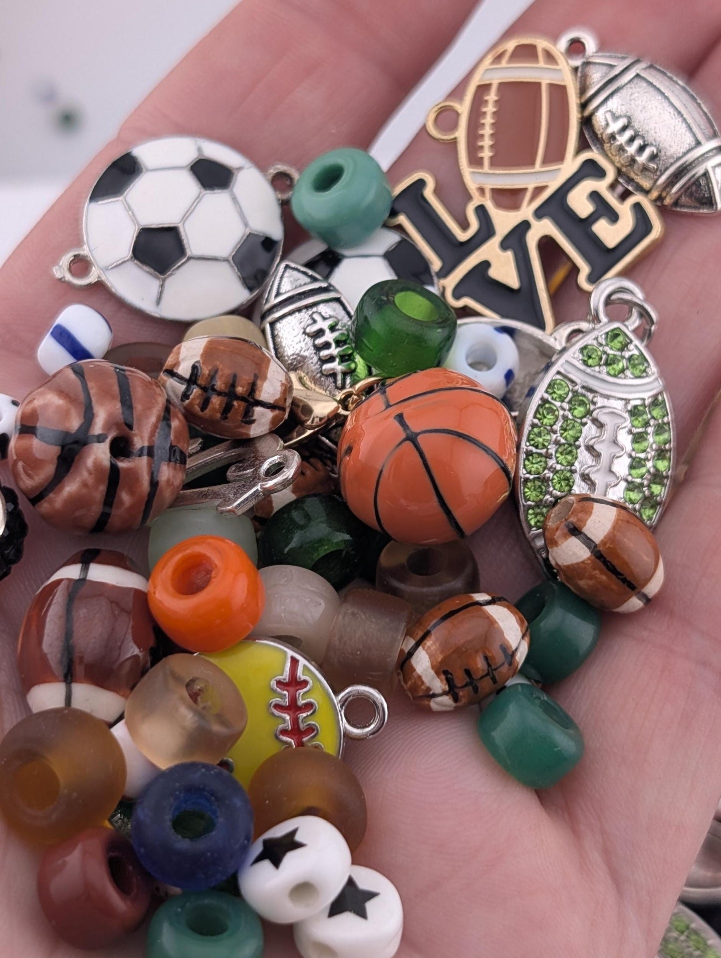 Sports Theme Charm & Glass Bead Soup: ALL Beads are GLASS DIY Jewelry Making Supplies (56g Pkg)