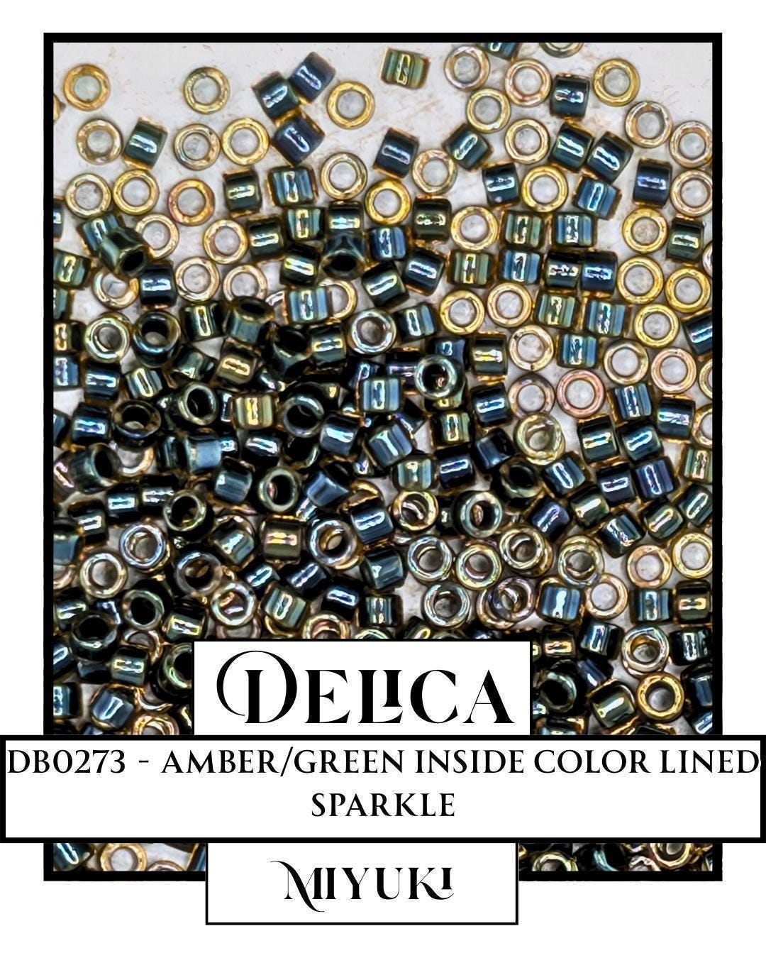 DB0273-Miyuki Delica 11/0:Amber/Green ICL (7 gram pkg ~1400 Pcs)