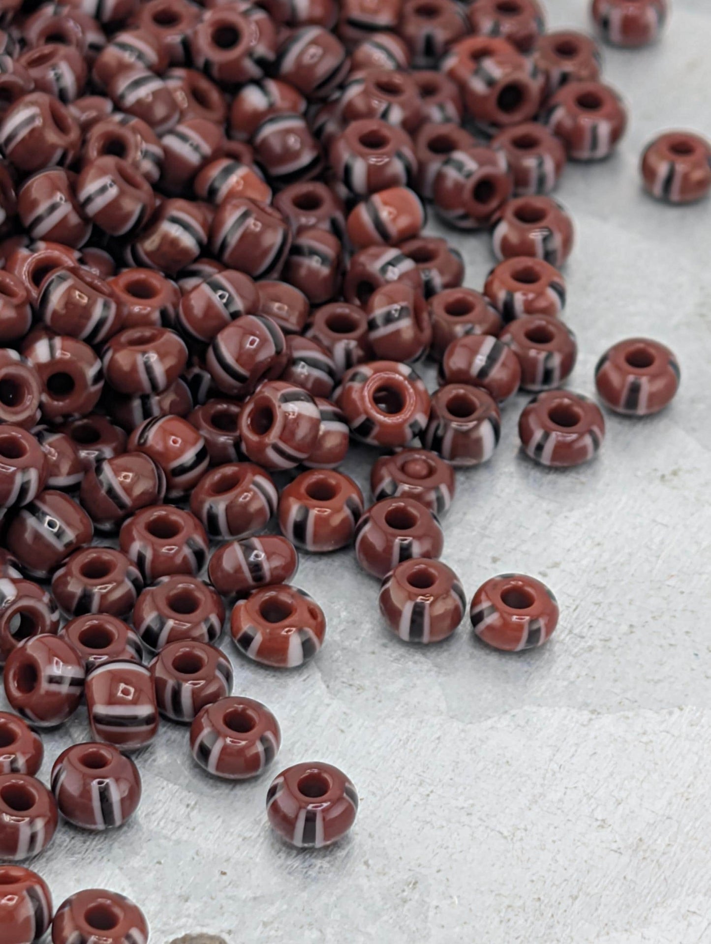 Maroon White & Black Stripes | Preciosa Ornela Seed Beads | Size 8/0 | 15g Pkg ~630 pcs