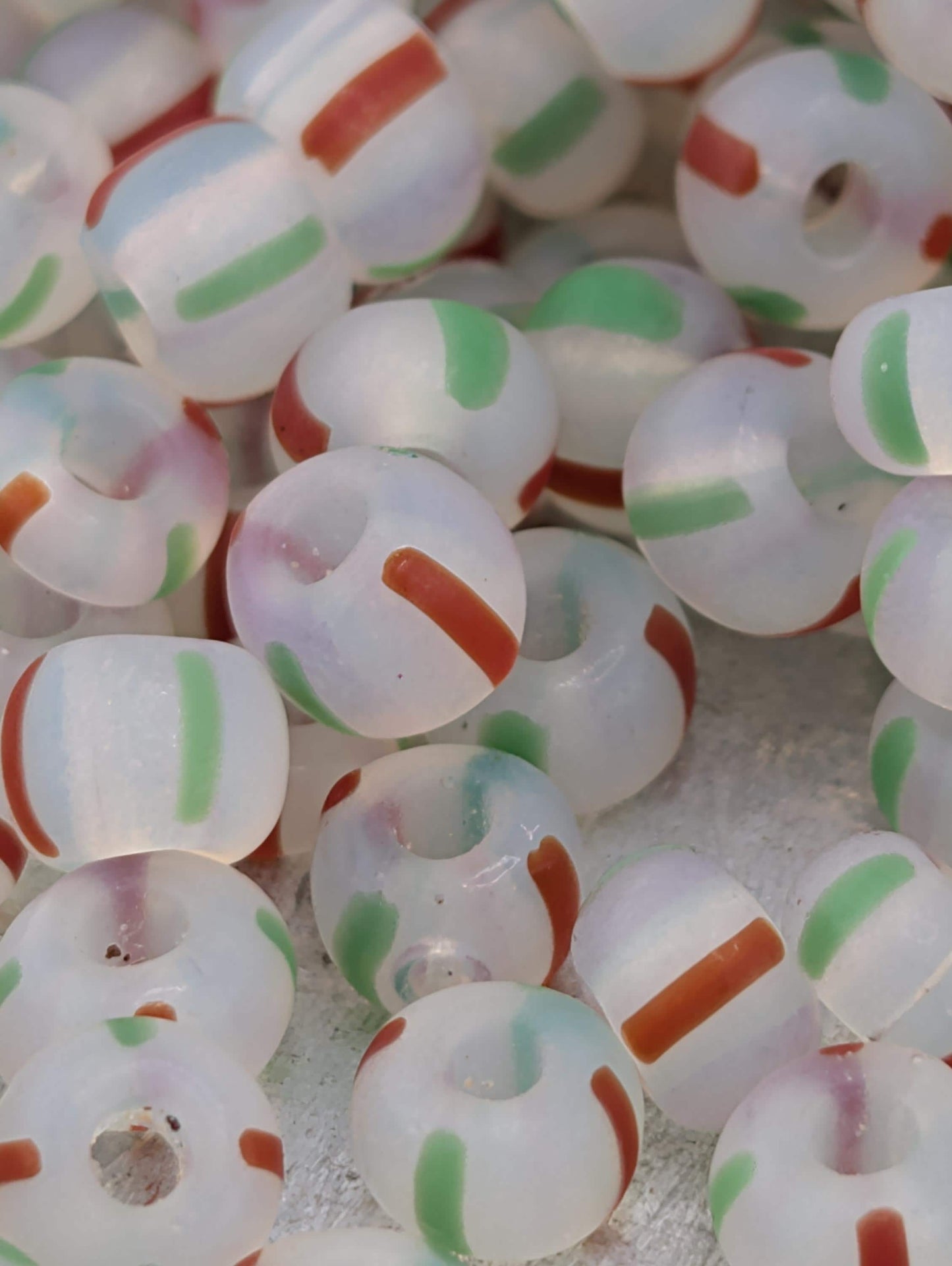 5/0 Transparent Clear with Red & Green Stripes Preciosa Glass Seed Beads 15g pkg