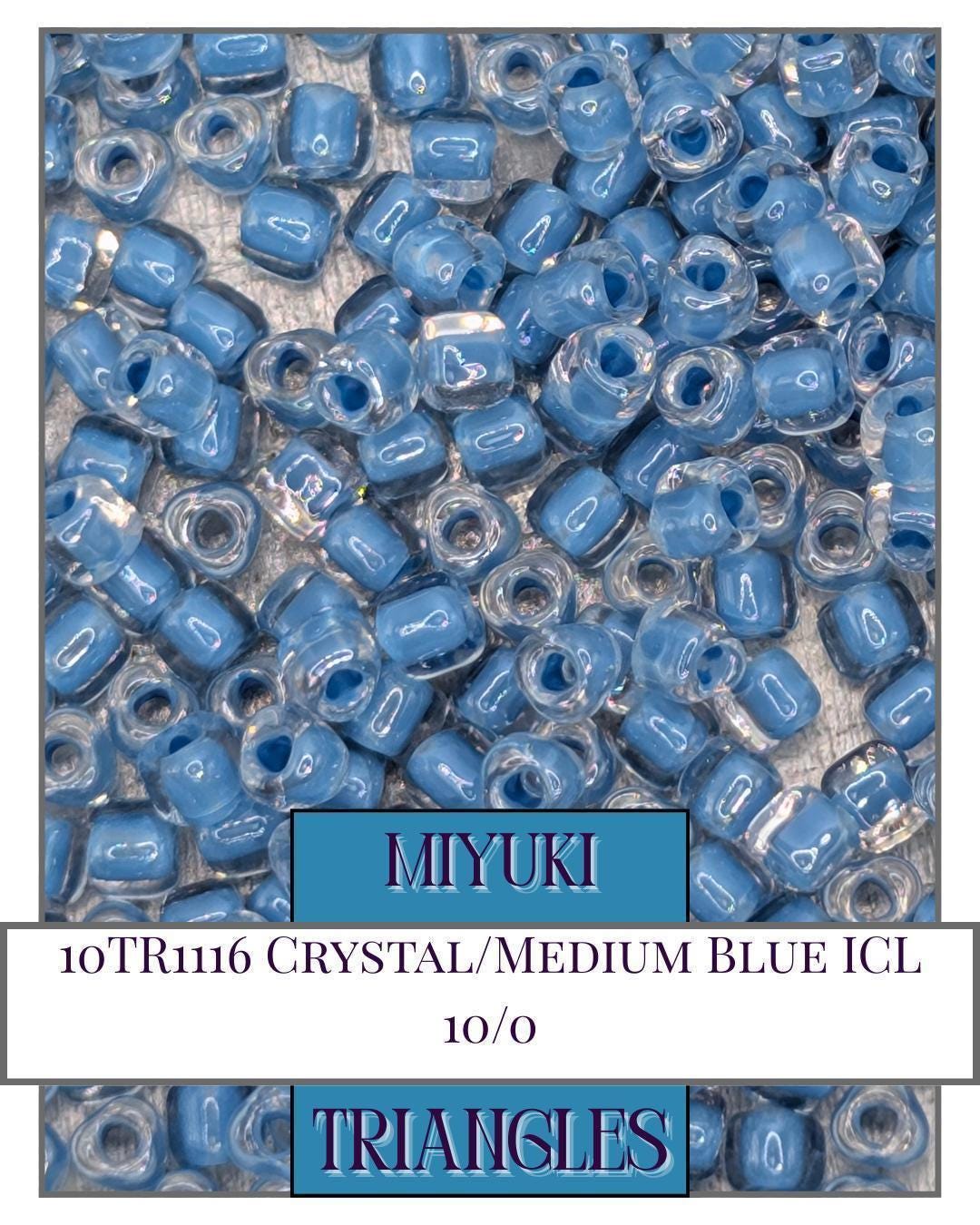 10TR1116-Miyuki Triangle Beads:Crystal/Medium Blue ICL (10g pkg)