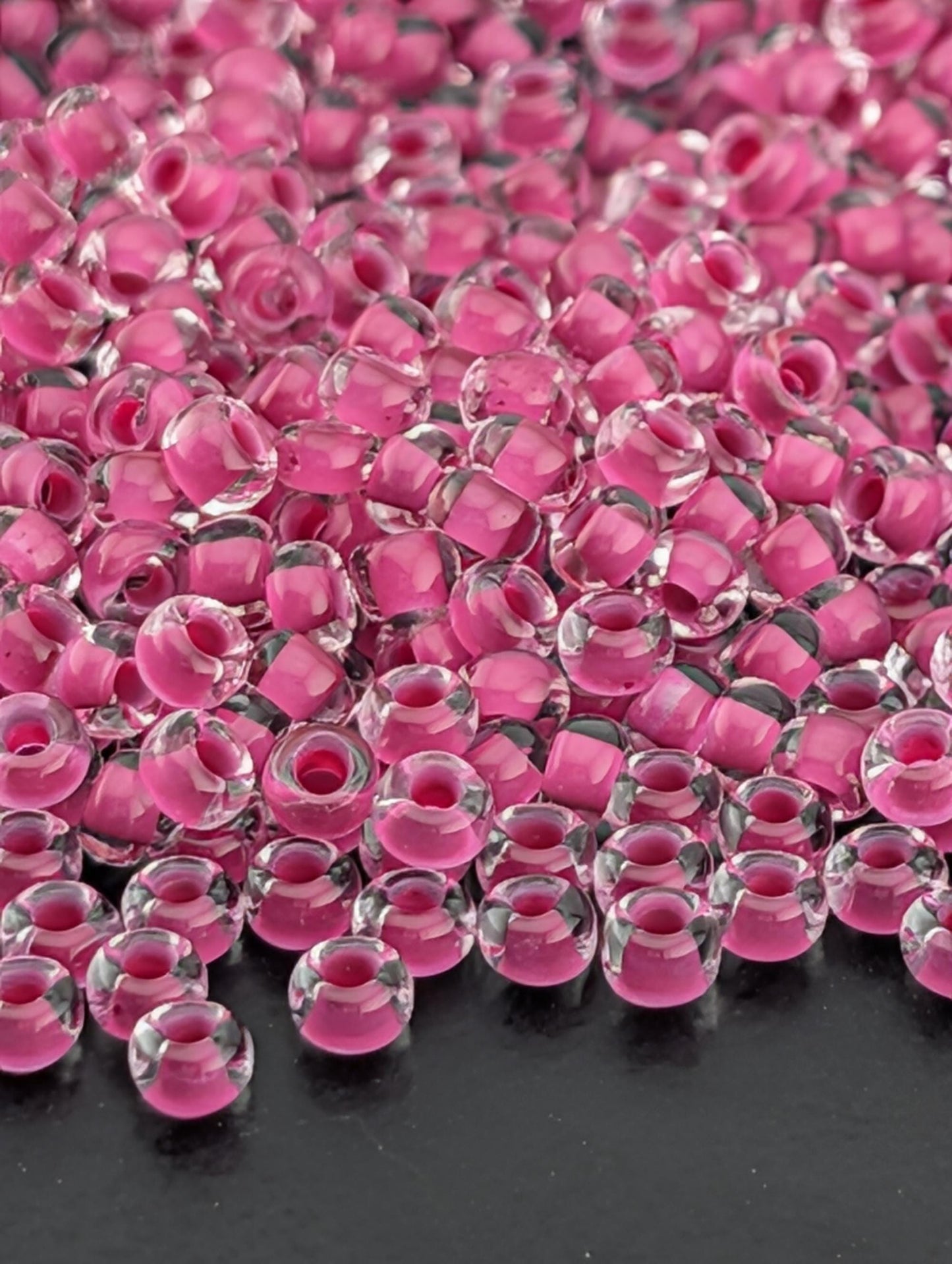 Transparent Terra Intensive Pink-Lined Clear | Preciosa Ornela Seed Beads | Size 8/0 | 15g Pkg ~630 pcs