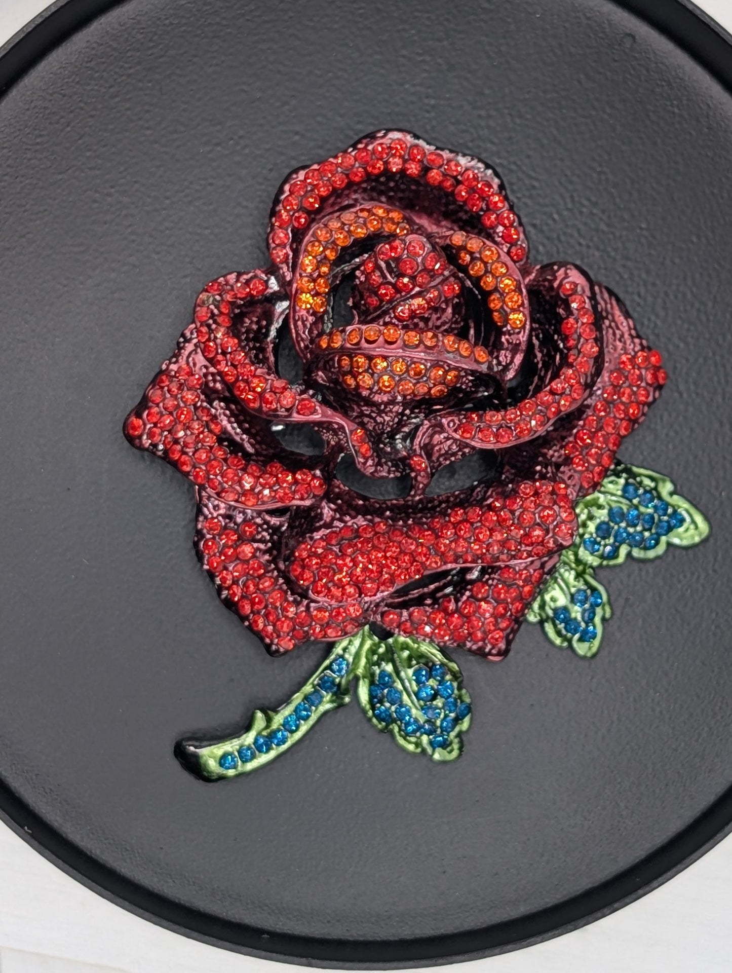 Gold Plated Red Rhinestone Rose Brooch