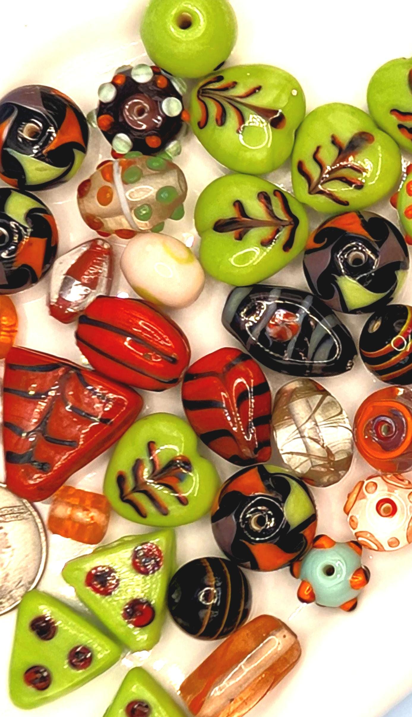 1/4 LB Learise Exclusive Mix Orange & Green Lampworks Glass Beads