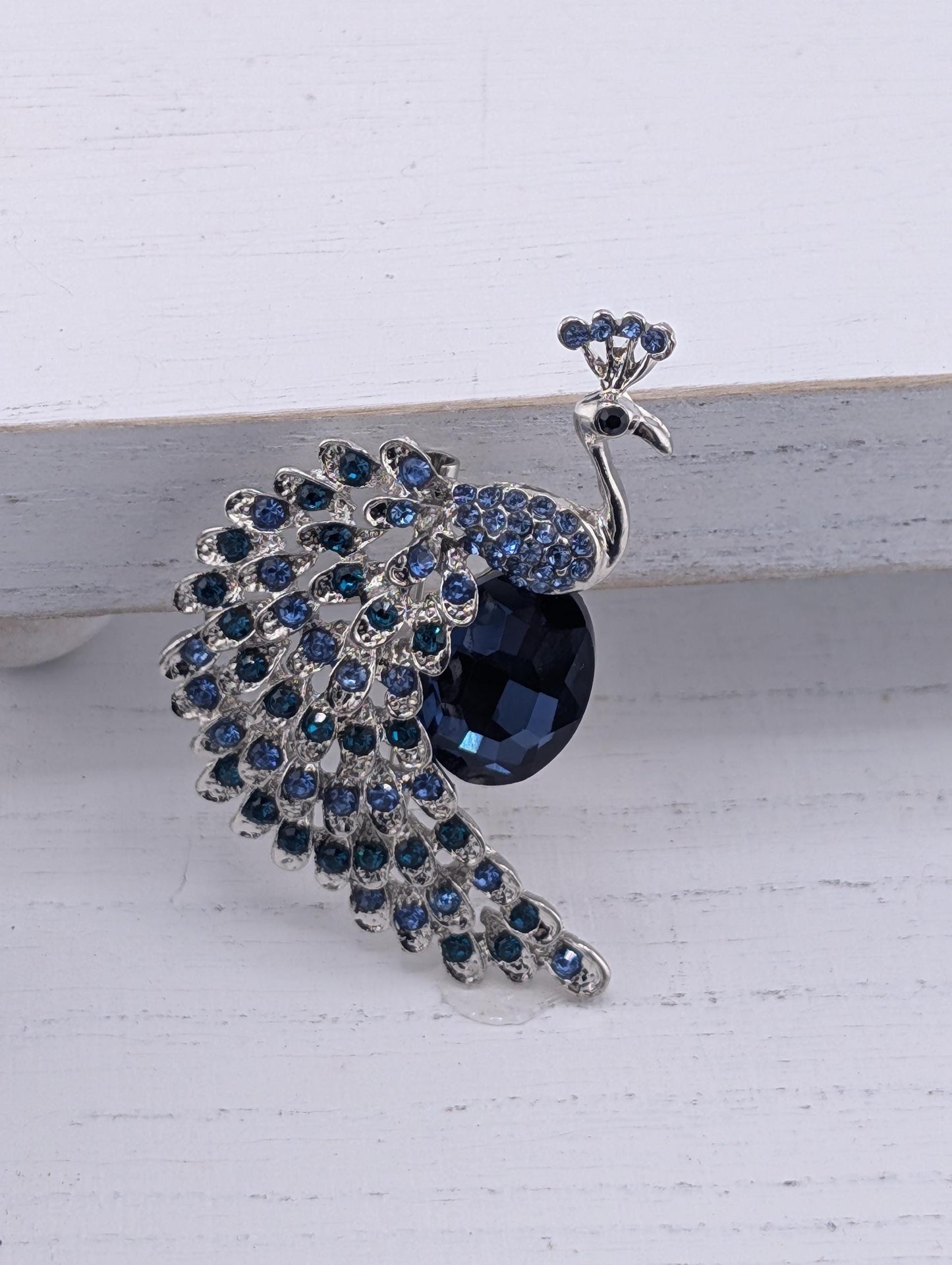 Silver Plated Blue Peacock : Colorful Festival Jewelry Brooch