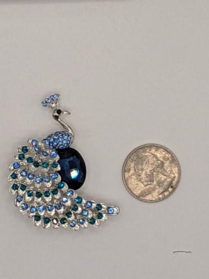 Silver Plated Blue Peacock : Colorful Festival Jewelry Brooch