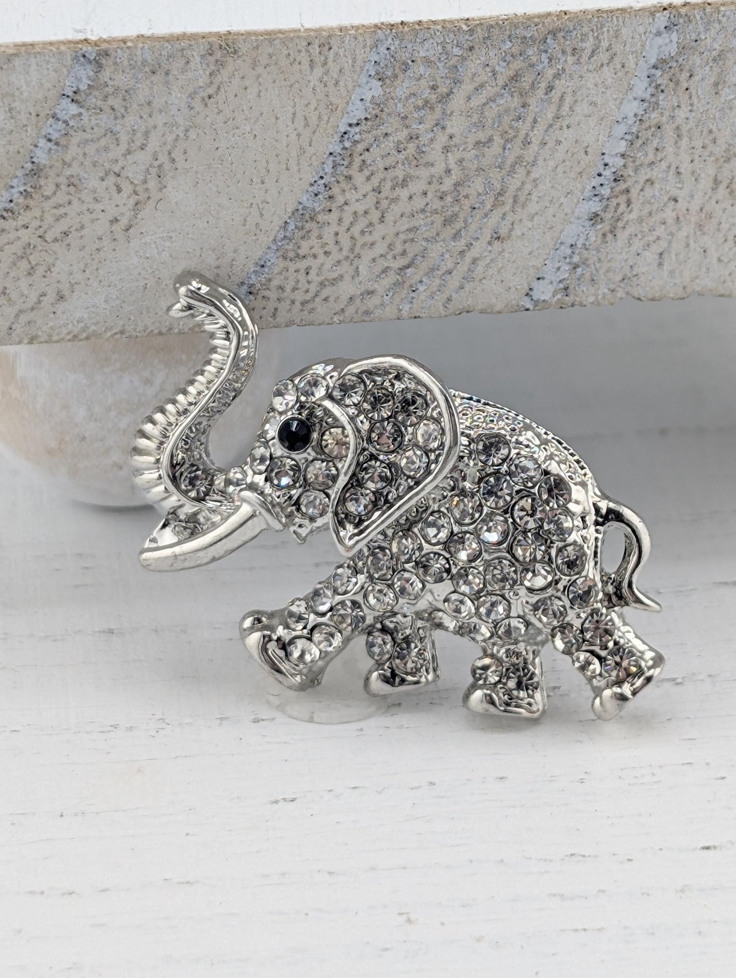 Silver Plate CZ Rhinestone Elephant Brooch