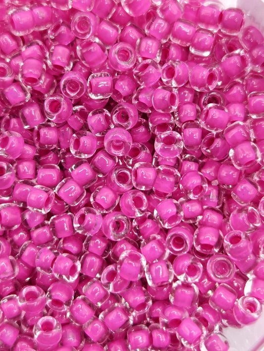 Translucent Inside Color Hot Pink  8/0 Round Japanese Seed Beads (15g pkg)