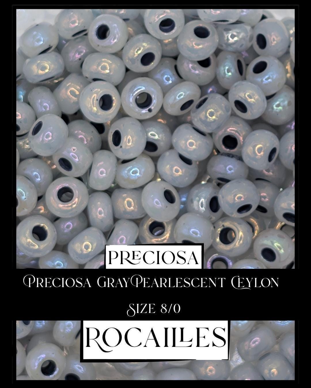 Preciosa Gray Pearlescent Ceylon Size 8/0 (10g pkg)