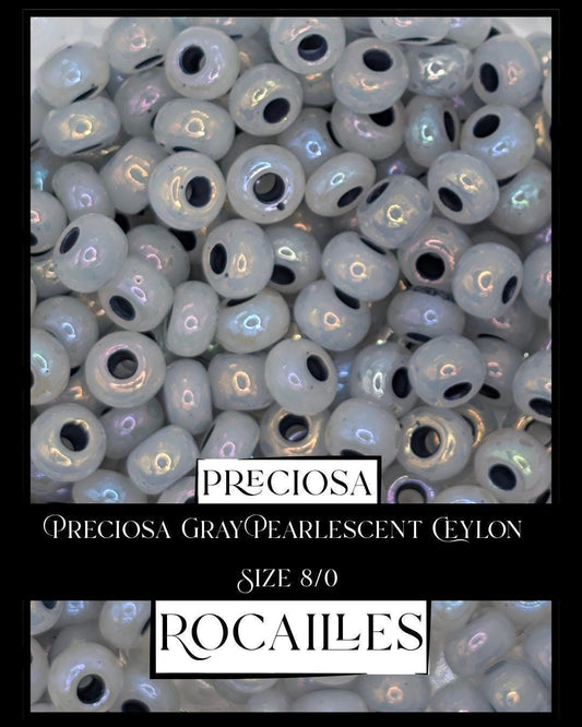 Preciosa Gray Pearlescent Ceylon Size 8/0 (10g pkg)
