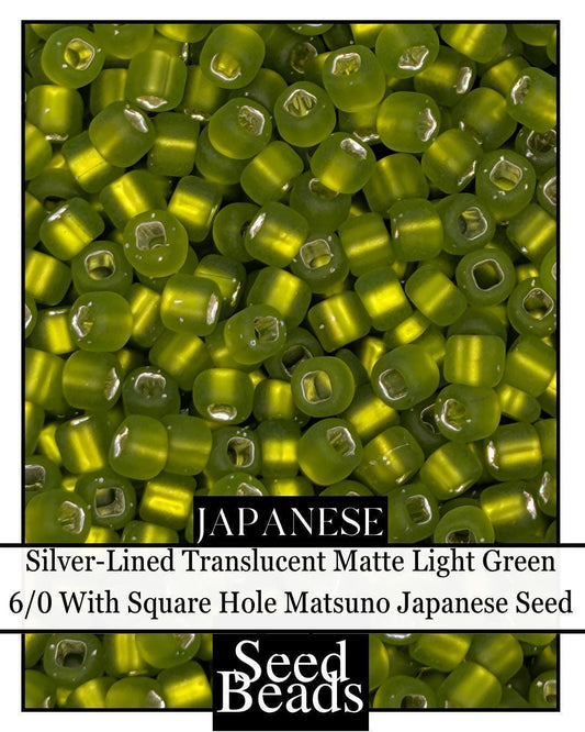 5788SB Silver-Lined Translucent Matte Light Green 6/0 With Square Hole (15g pkg)