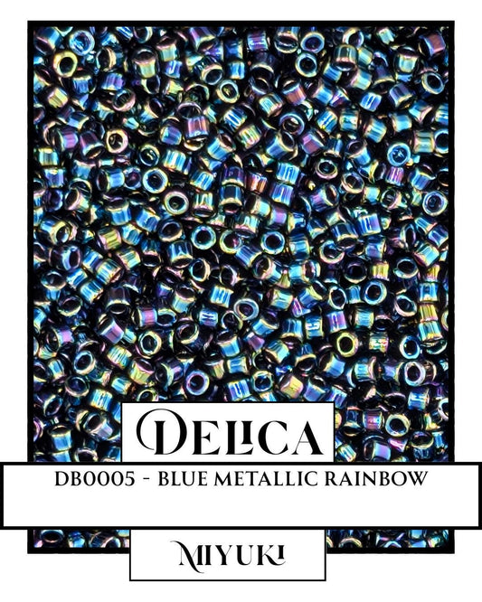The image is a collage of various colored beads, including blue metallic rainbow beads, arranged in a visually appealing manner.