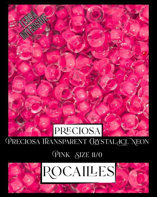 Preciosa Transparent Crystal Icl Neon Pink  Size 11/0 (10g pkg)