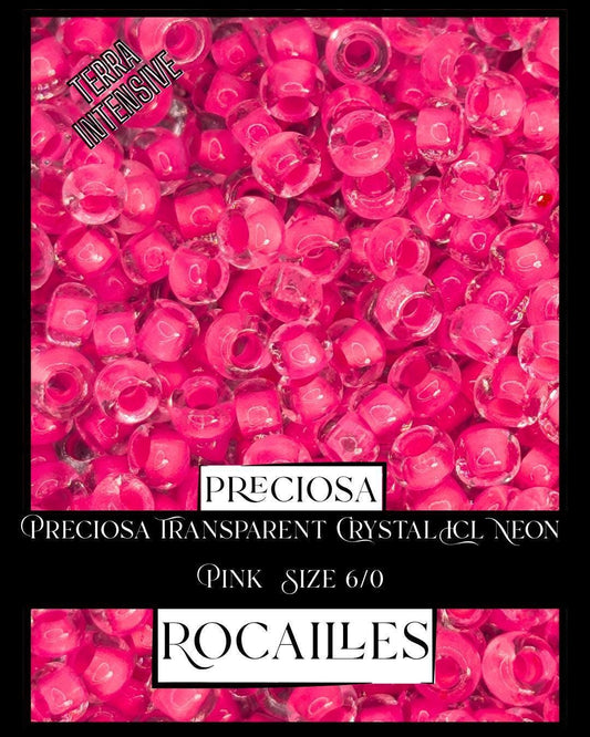 Preciosa Transparent Crystal Icl Neon Pink  Size 6/0 (10g pkg)