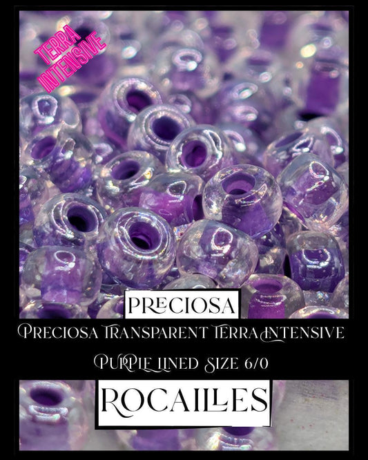 Preciosa Transparent Terra Intensive Violet Lined Clear Size 6/0 (10g pkg)