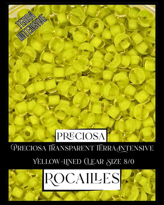 Preciosa Transparent Terra Intensive Yellow-Lined Clear Size 8/0 (10g pkg)