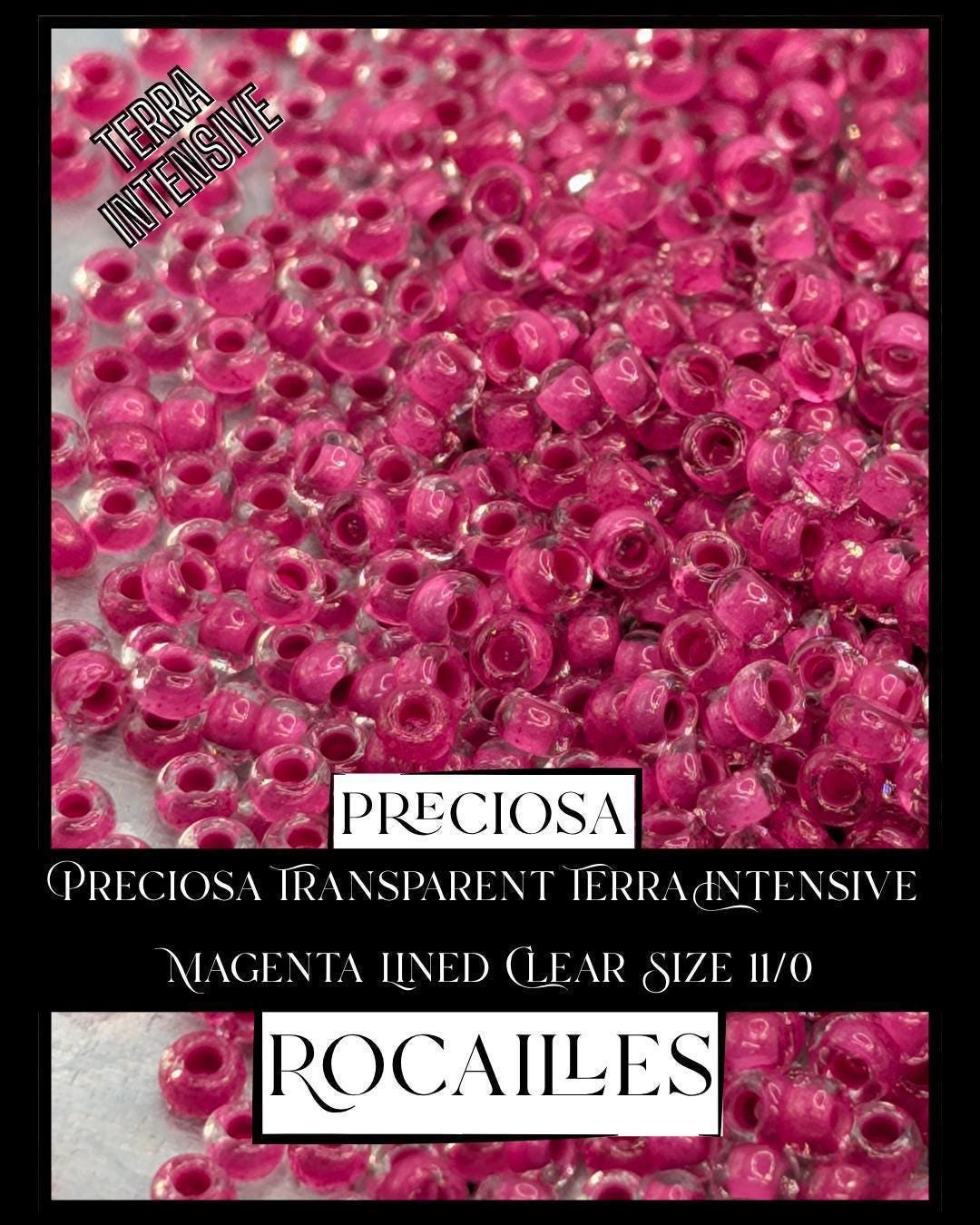 Preciosa Transparent Terra Intensive Magenta Lined Clear Size 11/0 (10g pkg)