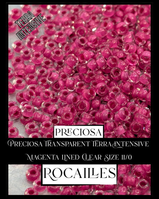 Preciosa Transparent Terra Intensive Magenta Lined Clear Size 11/0 (10g pkg)