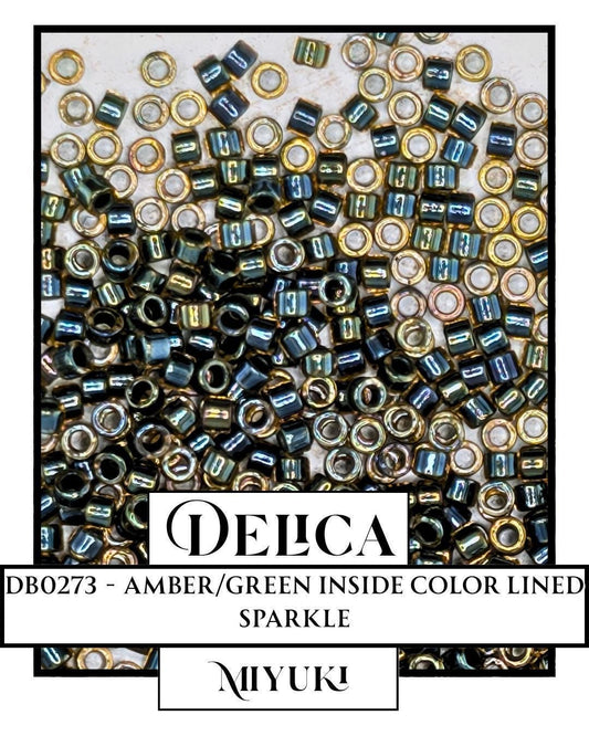 DB0273 - Amber/Green Inside Color Lined Sparkle (7.5g pkg) | Bead Weaving | High Quality Uniform Beads