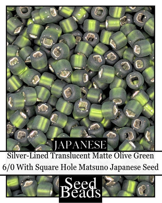 5800SB Silver-Lined Translucent Matte Olive Green 6/0 With Square Hole (15g pkg)
