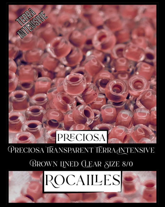 Preciosa Transparent Terra Intensive Brown Lined Clear Size 8/0 (10g pkg)