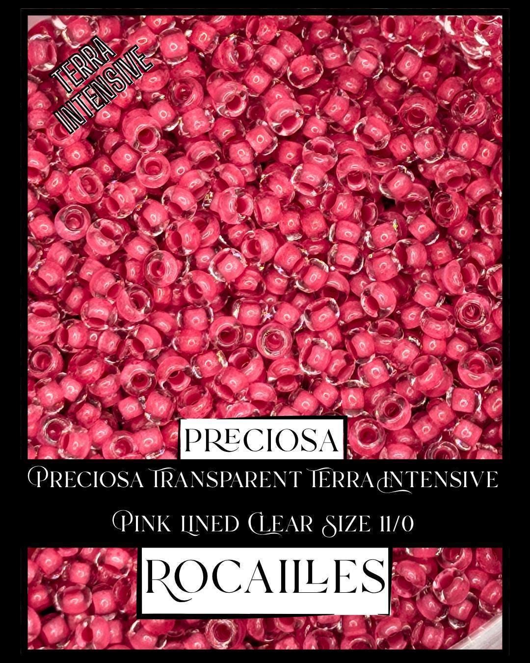 Preciosa Transparent Terra Intensive Pink Lined Clear Size 11/0 (10g pkg)