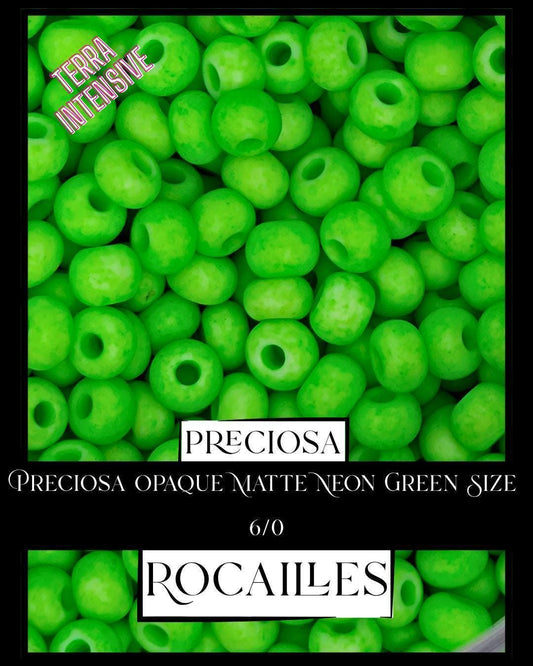 Preciosa Opaque Matte Neon Green Size 6/0 (10g pkg)