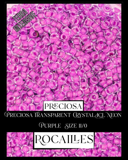Preciosa Transparent Crystal Icl Neon Purple  Size 11/0 (10g pkg)