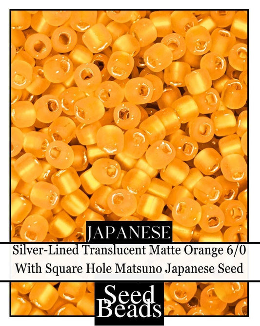 5755SB Silver-Lined Translucent Matte Orange 6/0 With Square Hole (15g pkg)