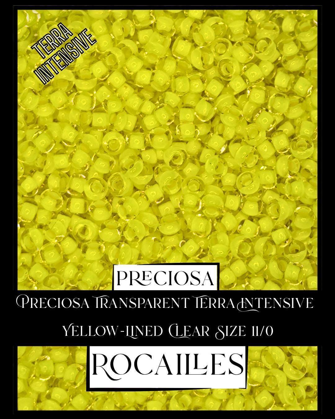 Preciosa Transparent Terra Intensive Yellow-Lined Clear Size 11/0 (10g pkg)