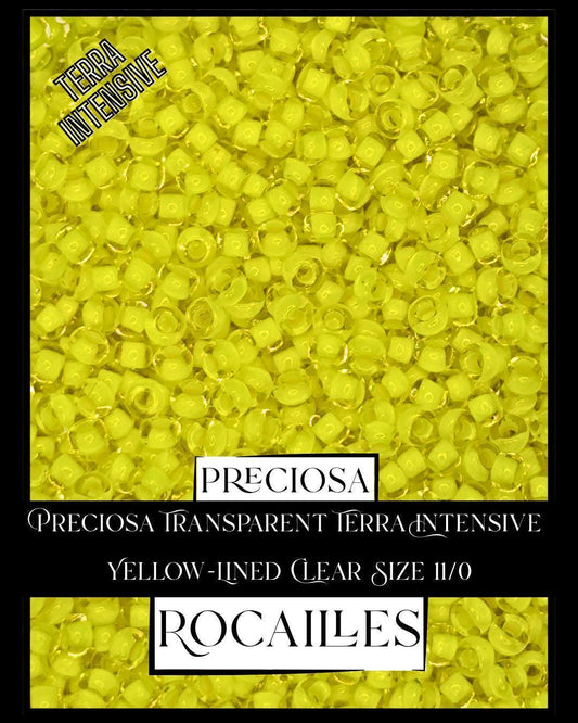 Preciosa Transparent Terra Intensive Yellow-Lined Clear Size 11/0 (10g pkg)