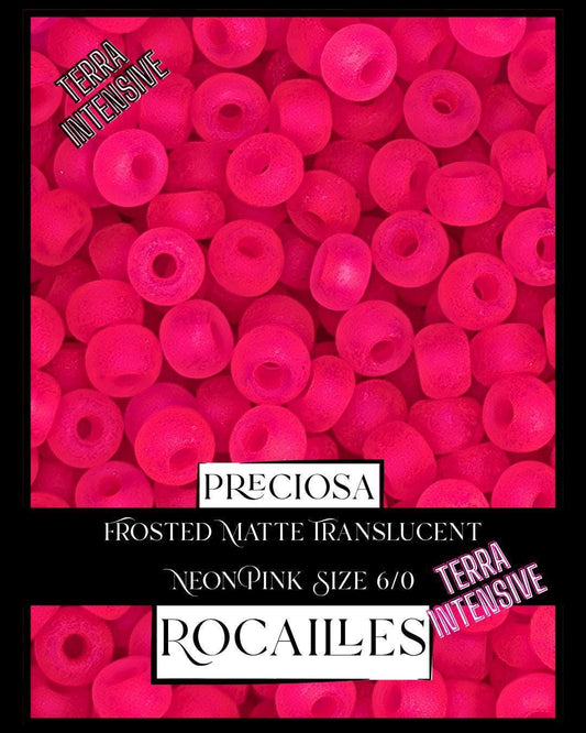 Preciosa Frosted Matte Transparent Neon Pink Size 6/0 (10g pkg)