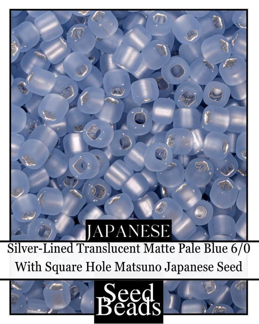 5773SB Silver-Lined Translucent Matte Pale Blue 6/0 With Square Hole (15g pkg)