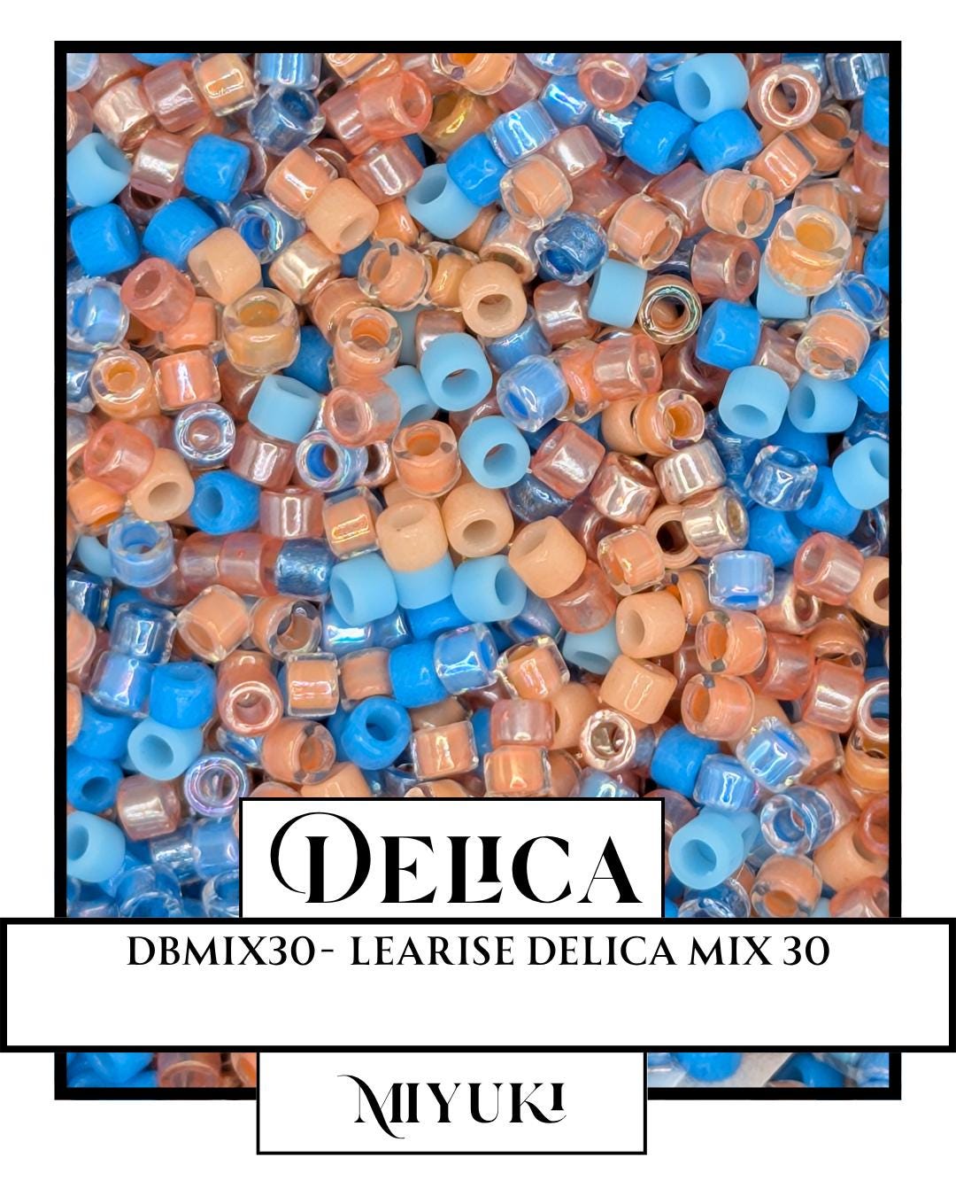 The image is a collage of various colored beads, including blue, orange, and pink beads, arranged in a visually appealing manner.