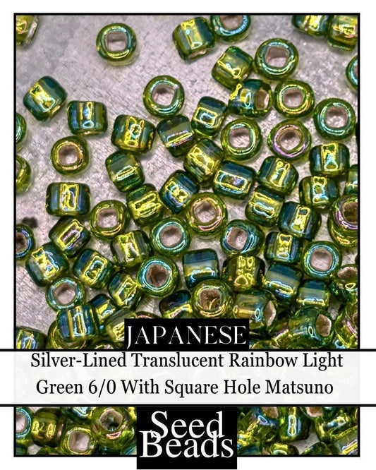 5866SB Silver-Lined Translucent Rainbow Light Green 6/0 With Square Hole (15g pkg)