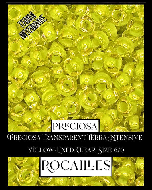 Preciosa Transparent Terra Intensive Yellow-Lined Clear Size 6/0 (10g pkg)